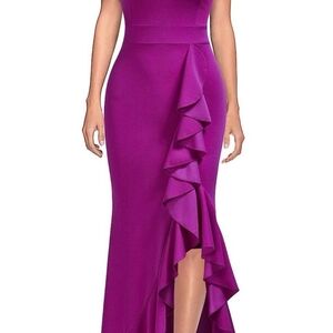 Purple Ruffle-Front Evening Dress
